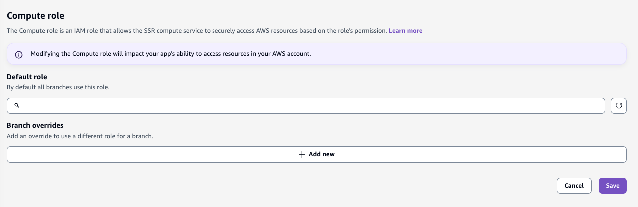 Compute role section displayed in the Amplify console